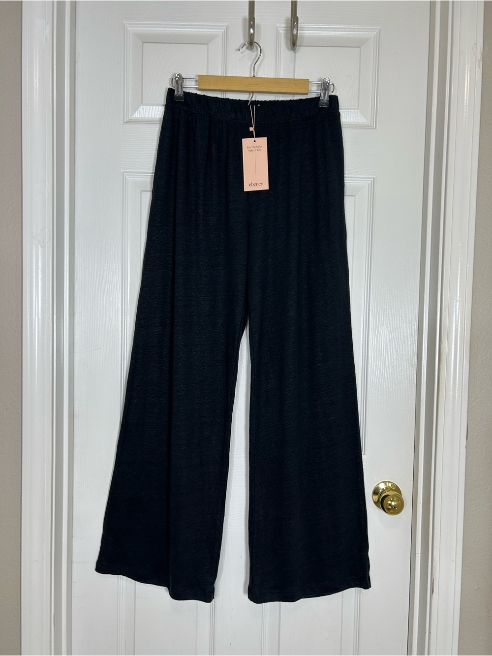 Eberjey Black Organic Linen Knit High Waisted Pant & Cropped tank Top Set S - Picture 3 of 16